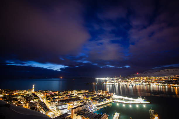 Arctic cityscape in winter.Hammerfest - Northern Norway.