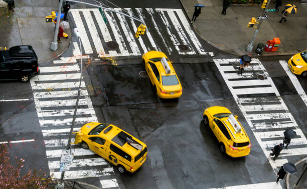 The tellow taxi cabs at the fifth avenue, Midtown Manhattan, New York City, USA