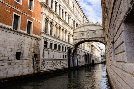 The Bridge of Sighs in Venice, Italy. It used to connect Doge's Palace and the Prison.