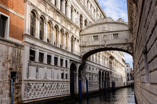 The Bridge of Sighs in Venice, Italy. It used to connect Doge's Palace and the Prison.