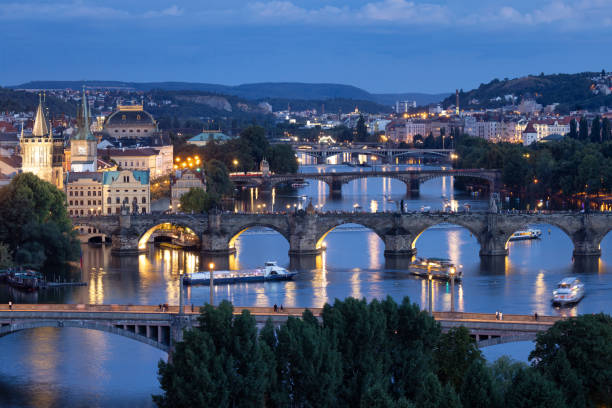 istock Prague bridges over river moldau in evening twilight , Czech Republic 2149270637