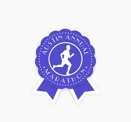 Marathon vintage emblem, badge with running man, vector