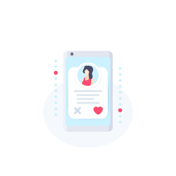 istock Online dating app, vector icon with girl profile in smartphone 2149271519