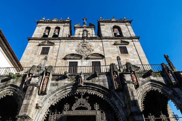 Facade of the Braga Cathedral in the old town of Braga, Portugal