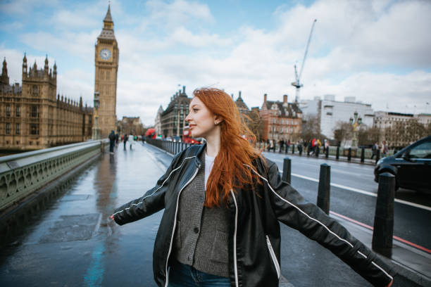 istock Woman having fun on Westminster Bridge 2149274110