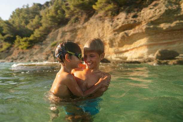 Siblings enjoying summer vacations