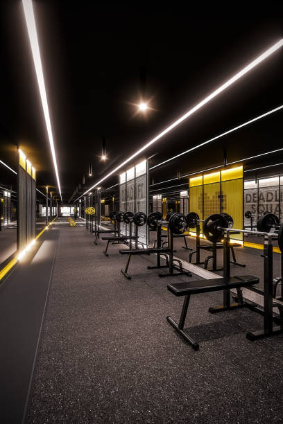 Modern gym interior design. Industrial gym concept design.