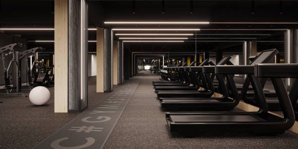 Modern gym interior design. Industrial gym concept design.