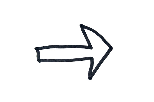 Arrow drawn with black marker on white background, clipping path