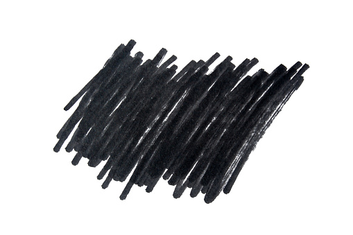 Black scribble drawn with marker pen on white background, clipping path. Design element. Hand drawn doodle.