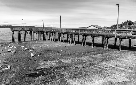 A pier at low tide at Redondo Beach in Washington State.