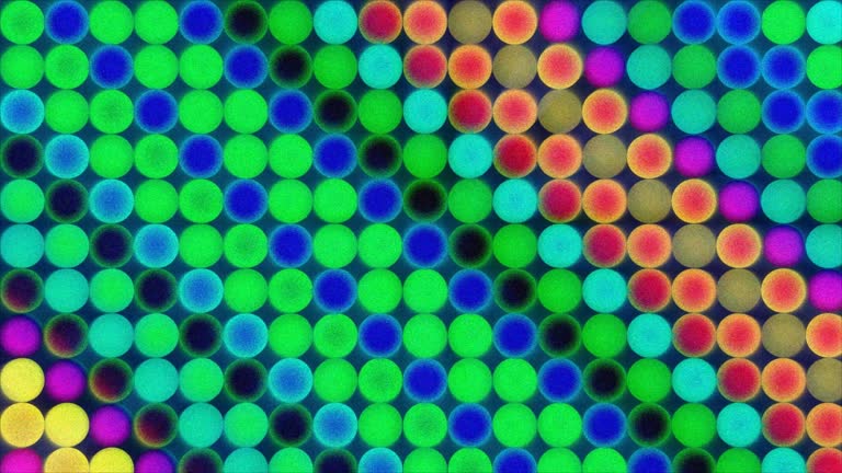 Colorful dots motion background. Rainbow comic dot animation with grain effect.