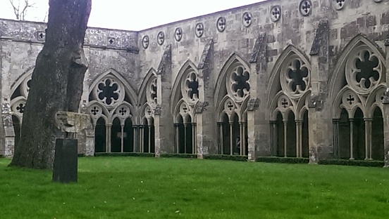 The inside quad of Salisbury Cathedral, Salisbury, beautiful arches and architecture, England UK