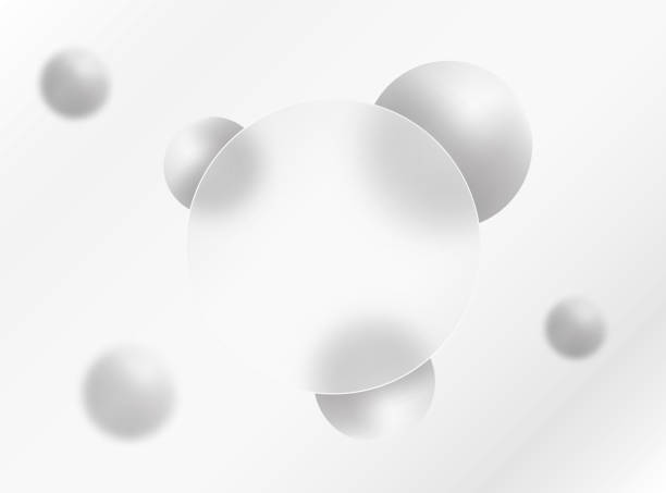 istock Glass morphism effect. Round banner made of transparent glass. Silver colored 3D spheres on a gray background. 2149288227