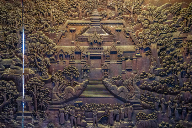 Concept and ideas: Close-up of group of Temple decoration in multi color. Teardrop shape in a row.