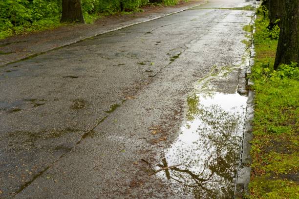 istock Poor asphalt road with potholes after the rain 2149289884