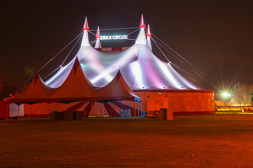 Tauranga New Zealand - July 5 2011; Circus tent illuminated from inside at night