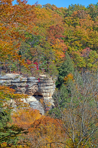 Fall Colors Surround a Rocky Ridge in Hocking Hills State Park in Ohio
