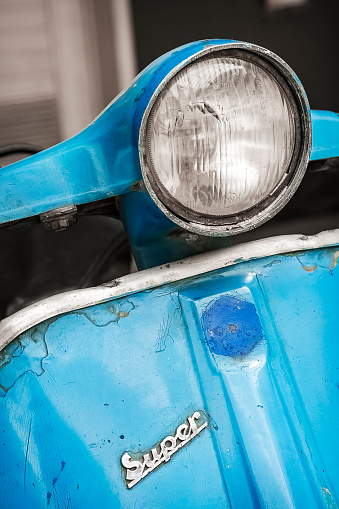 the beautiful front of the iconic Vespa Piaggio from the 1970s