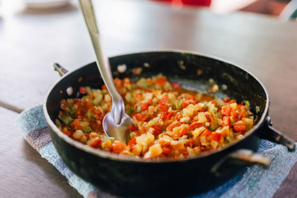 Cooking veggies in Costa Rica for a dinner meal.