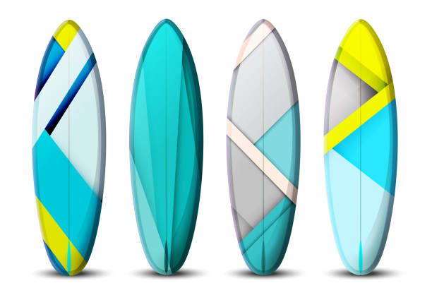 istock The concept of a summer exotic holiday in a modern style. Surfboards with summer exotic gradient multicolored on an white background. Stylish tropical vector set. 2149304151