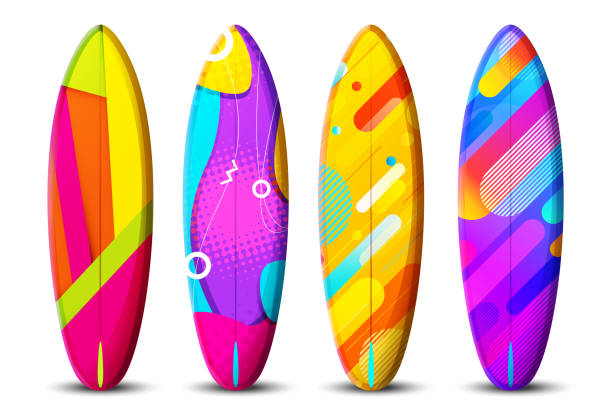 istock The concept of a summer exotic holiday in a modern style. Surfboards with summer exotic gradient multicolored on an white background. Stylish tropical vector set. 2149304154