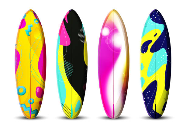 istock The concept of a summer exotic holiday in a modern style. Surfboards with summer exotic gradient multicolored on an white background. Stylish tropical vector set. 2149304156