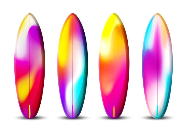istock The concept of a summer exotic holiday in a modern style. Surfboards with summer exotic gradient multicolored on an white background. Stylish tropical vector set. 2149304507