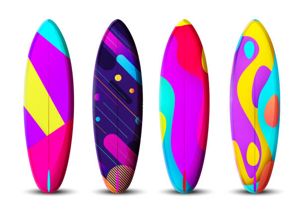 istock The concept of a summer exotic holiday in a modern style. Surfboards with summer exotic gradient multicolored on an white background. Stylish tropical vector set. 2149304519