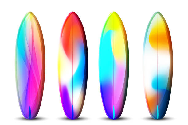 istock The concept of a summer exotic holiday in a modern style. Surfboards with summer exotic gradient multicolored on an white background. Stylish tropical vector set. 2149304526