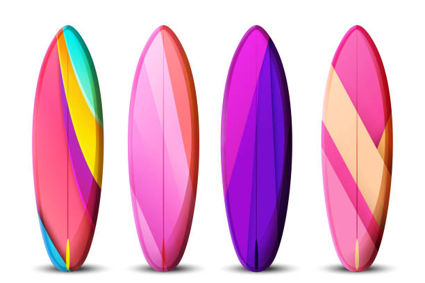 istock The concept of a summer exotic holiday in a modern style. Surfboards with summer exotic gradient multicolored on an white background. Stylish tropical vector set. 2149304545