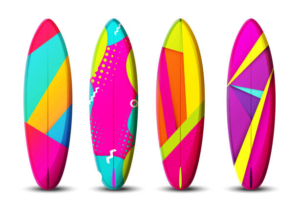 istock The concept of a summer exotic holiday in a modern style. Surfboards with summer exotic gradient multicolored on an white background. Stylish tropical vector set. 2149304547