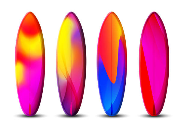 istock The concept of a summer exotic holiday in a modern style. Surfboards with summer exotic gradient multicolored on an white background. Stylish tropical vector set. 2149304565