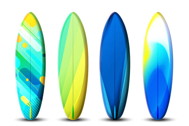 istock The concept of a summer exotic holiday in a modern style. Surfboards with summer exotic gradient multicolored on an white background. Stylish tropical vector set. 2149304575