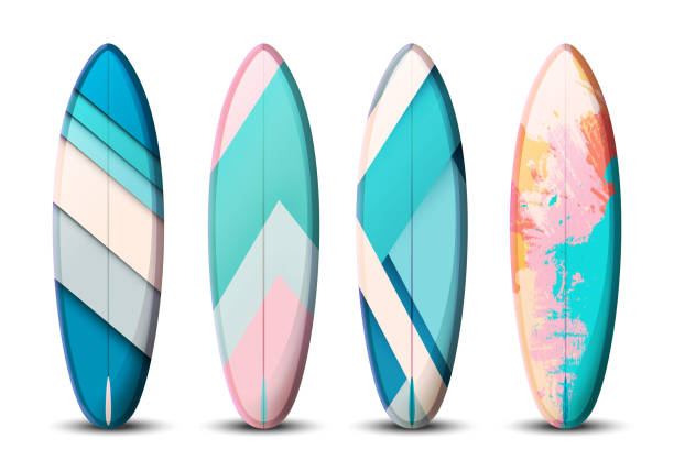 istock The concept of a summer exotic holiday in a modern style. Surfboards with summer exotic gradient multicolored on an white background. Stylish tropical vector set. 2149304583