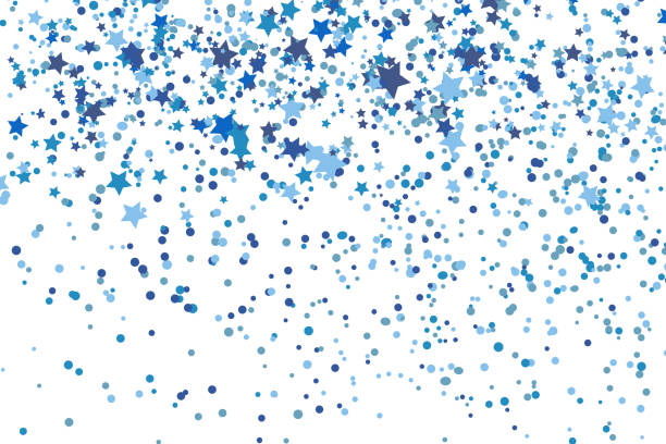 istock Stars blue glitter confetti isolated on blurred abstract white background. Festive holiday background. Celebration concept. Falling magic gold  particles. Invitation mock up. Top view, flat lay 2149307428