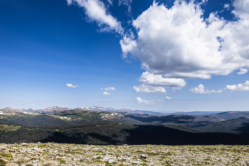 The peaks of Rocky Mountain, Colorado, offering breathtaking mountain and sky views.