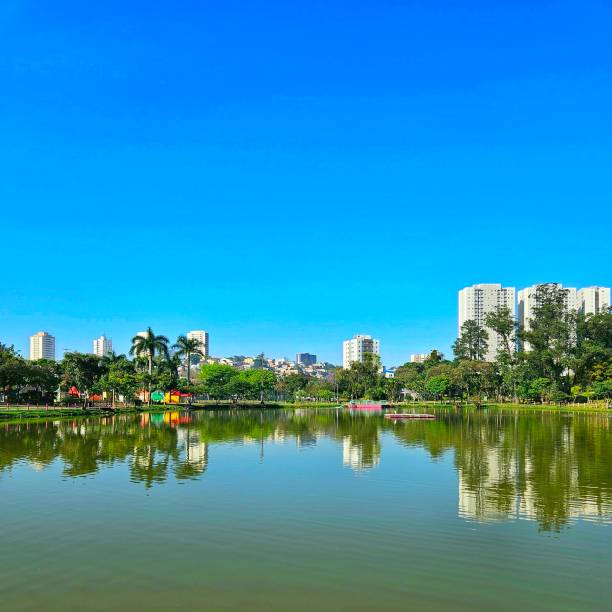View of the lake and cloudless sky