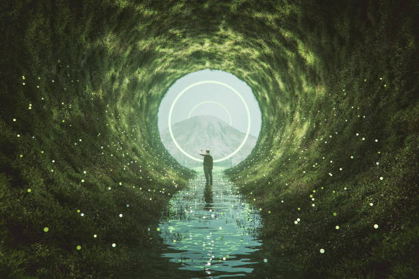 istock Senior man waving in fantasy landscape 2149316468
