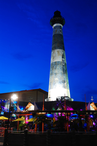 Myrtle Beach, SC, USA June 26 A tall lighthouse stands at the entrance to Jimmy Buffets Margaritaville, a restaurant based on the singers song in Myrtle Beach, South Carolina