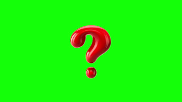 Animation of a cartoon question mark appearing and disappearing on a green background.