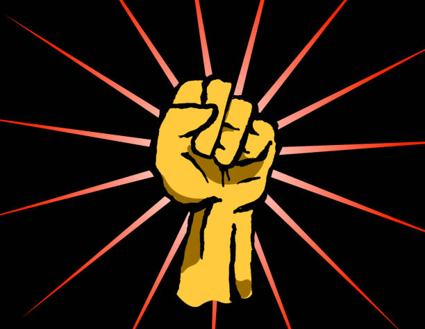istock Revolt fist symbol with cartoon floating balloon 2149318614