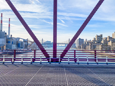 Elevated view of New York City. Queensborough bridge. East river.