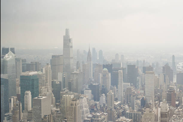 Elevated view of New York City. View from helicopter