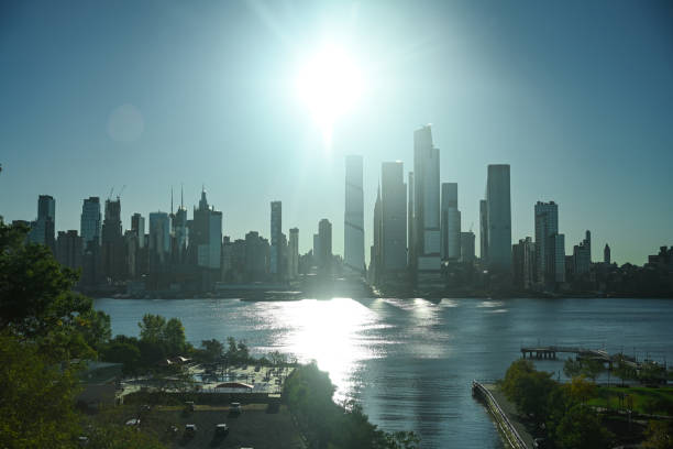 Elevated view of New York City. Skyline silhouette