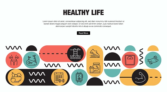 Healthy Life Related Vector Banner Design Concept. Global Multi-Sphere Ready-to-Use Template. Web Banner, Website Header, Magazine, Mobile Application etc. Modern Design.