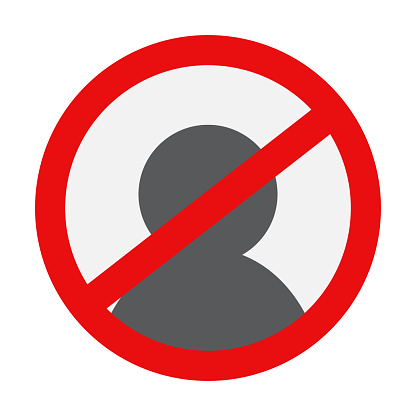 Banned Profile Sign represented with Gray Silhouette and Red Prohibited Sign Over It. Vector Illustration.