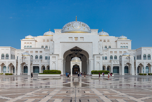 Abu Dhabi, United Arab Emirates - November 10, 2023: A picture of the Qasr Al Watan Main entrance.