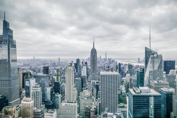 Elevated view of New York City from helicopter