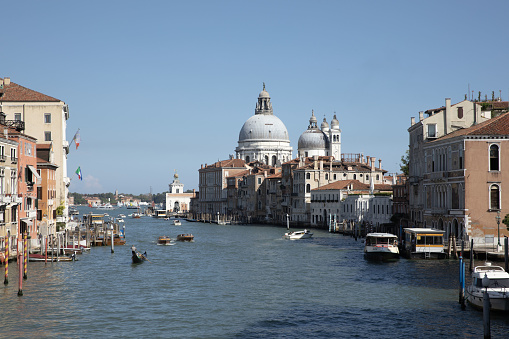 Beautiful Venice and its large canal full of gondolas